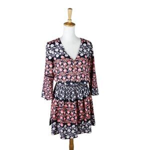 Eliza J Navy and Pink Floral 3/4 Bell Sleeve Blouson Mini Dress Size 6